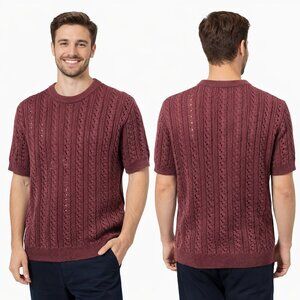 Men's Zara Short Sleeve Medium Rustic Woven Knit Crew Neck Shirt Sweater
